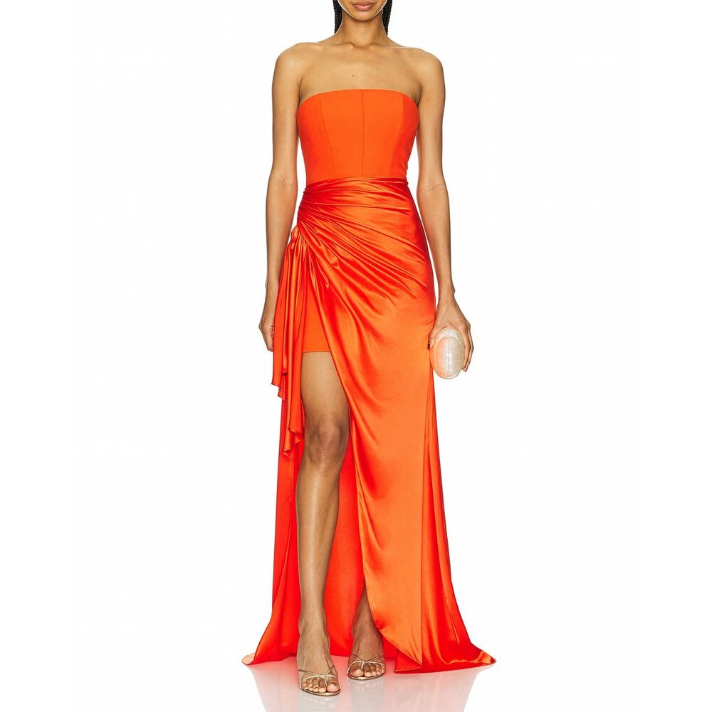 Cinq a Sept Rania Gown Deep Tangelo Strapless Draped Maxi Dress Size 6 NWT